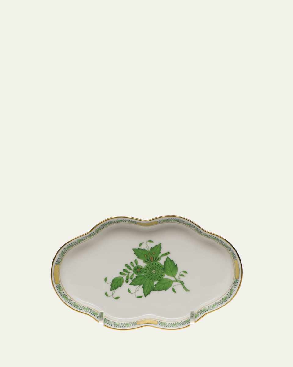 Chinese Bouquet Green Small Scalloped Tray